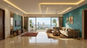 Modern 2BHK Living Room Interior Design Navi Mumbai 2026.