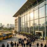 Modern international school building in Navi Mumbai with school buses 2026