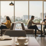 Modern cafe interior Navi Mumbai latte art laptop remote work WiFi friendly coffee shop ambiance coworking space