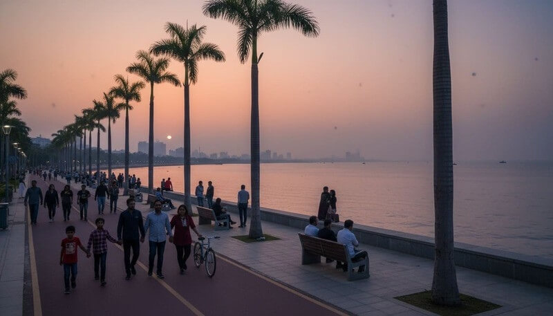 Mini Seashore Nerul free waterfront promenade walking cycling benches creek view budget activities Navi Mumbai