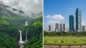 Navi Mumbai seasonal comparison monsoon green waterfalls winter clear sky outdoor activities weather guide tourism