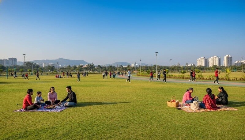 Winter outdoor activities Central Park Kharghar families picnic jogging pleasant weather best time visit Navi Mumbai