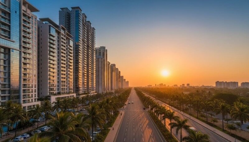 Navi Mumbai skyline sunset Palm Beach Road modern city planned development tourism destination evening view