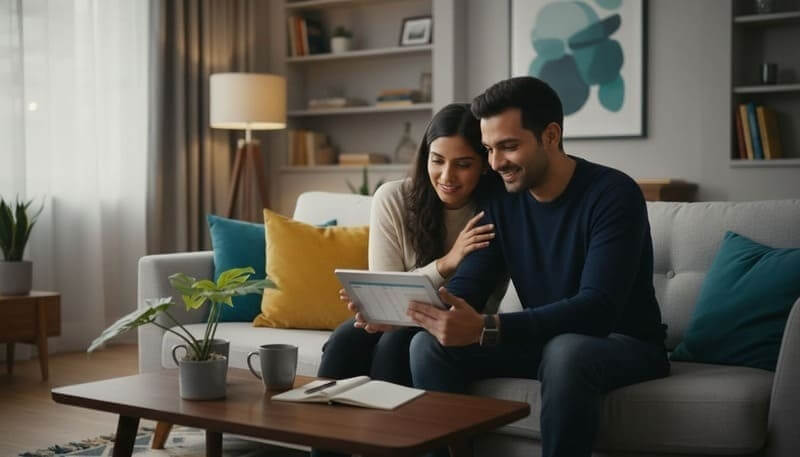 Young couple evaluating property investment options in Kharghar and Panvel