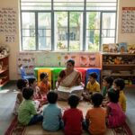 Cheerful preschool classroom in Navi Mumbai with young children and a teacher during a learning activity
