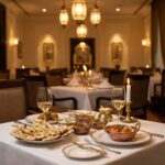 Elegant fine dining restaurant table with Indian cuisine dishes and warm ambient lighting in Navi Mumbai