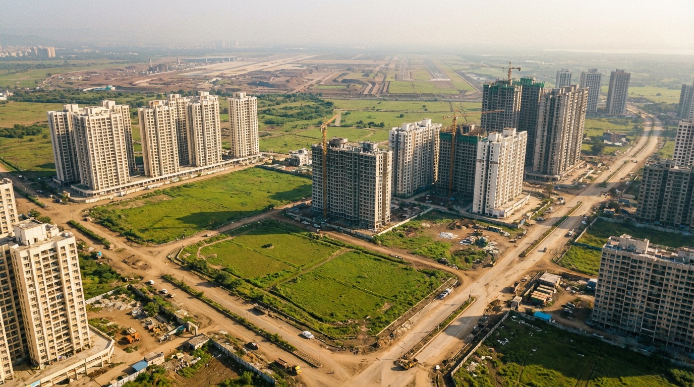 Ulwe property rates 2026 - aerial view of Navi Mumbai residential development near airport