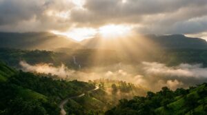 Scenic Sahyadri mountain landscape near Mumbai with lush green valleys and misty hills, a popular weekend getaway destination