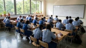 Students attending coaching class in a modern classroom in Navi Mumbai preparing for competitive exams
