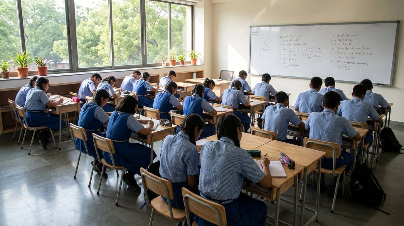 Students attending coaching class in a modern classroom in Navi Mumbai preparing for competitive exams