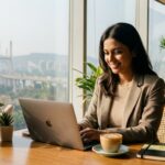 Digital nomad working remotely from a modern cafe in Navi Mumbai 2026