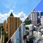 Split view comparing Navi Mumbai skyline with Thane cityscape in 2026