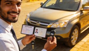 Person with a new driving licence outside the RTO office in Vashi Navi Mumbai