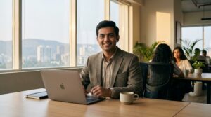 Young entrepreneur working at a coworking space while starting a business in Navi Mumbai