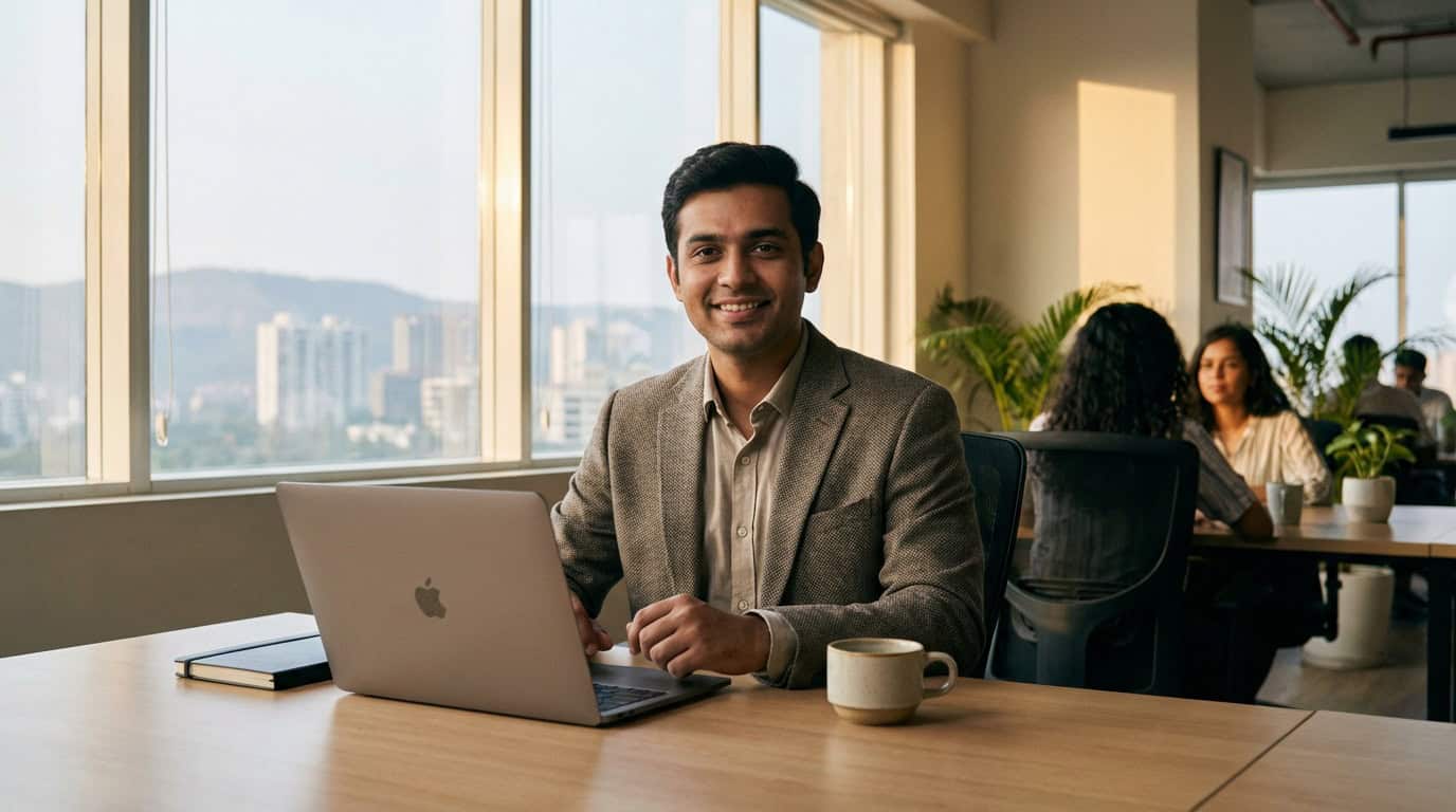 Young entrepreneur working at a coworking space while starting a business in Navi Mumbai