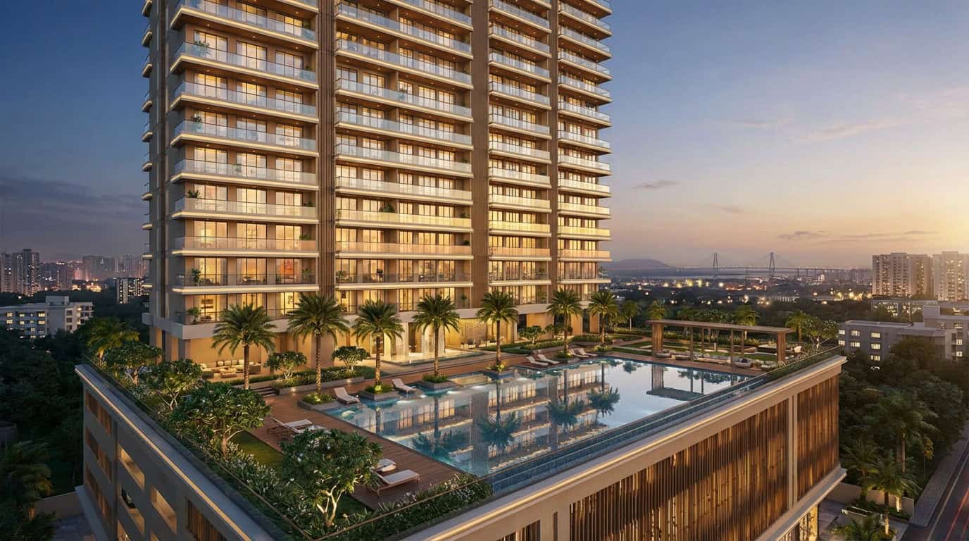 Premium residential high-rise tower in Navi Mumbai airport corridor for 2026