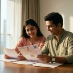 Navi Mumbai flat owners reviewing their Vertical Property Card documents at home