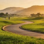 Best Parks and Gardens in Navi Mumbai: Area-Wise Guide with Timings 10 Joggers on the walking path at Central Park Kharghar Navi Mumbai at sunset