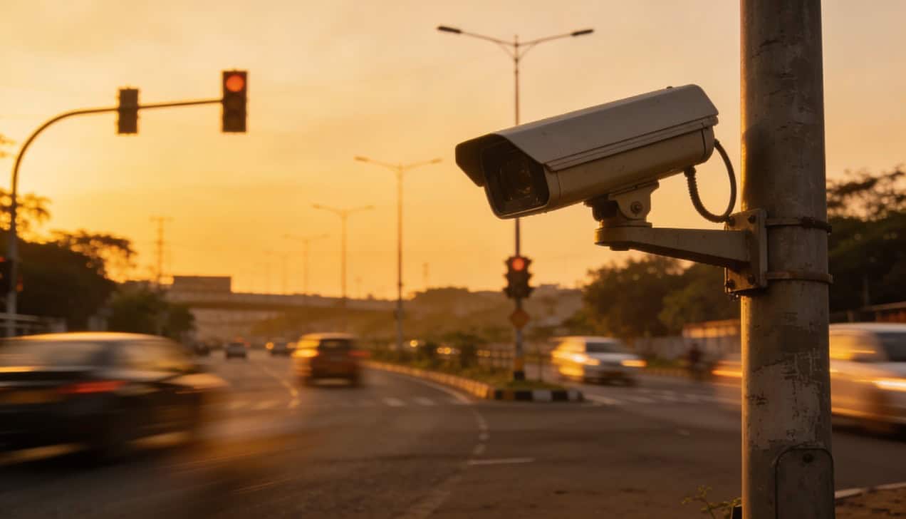 Automated traffic camera at a Navi Mumbai junction for e-challan enforcement