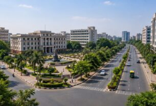 Illustrative AI-generated view of an administrative and commercial district, not an actual CBD Belapur location.