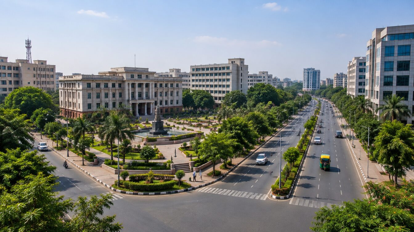 Illustrative AI-generated view of an administrative and commercial district, not an actual CBD Belapur location.