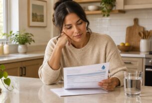 Illustrative AI-generated image of a person reviewing a water bill at home; does not depict an actual CIDCO portal or bill.