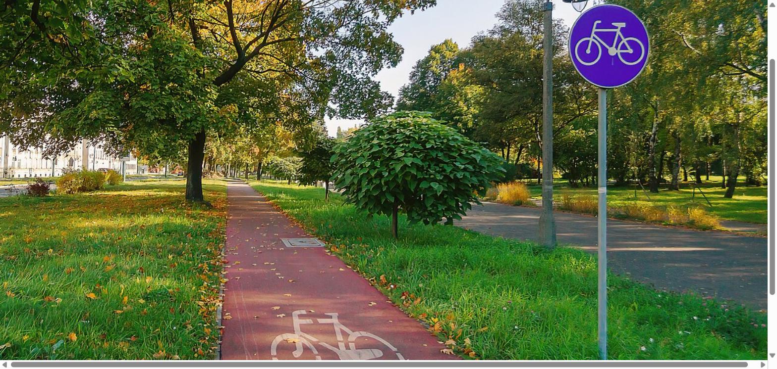 Marked cycling path through a park, with a bicycle route sign; illustrative image, not a specific Navi Mumbai location