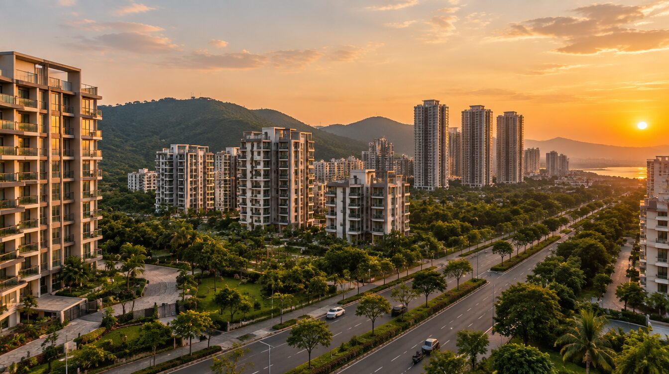 Illustrative AI-generated skyline of residential towers, not an actual Kharghar location.