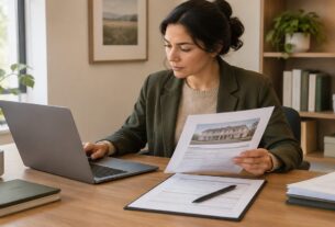 Illustrative AI-generated image of a person reviewing property documents; does not depict an actual MahaRERA office or portal.