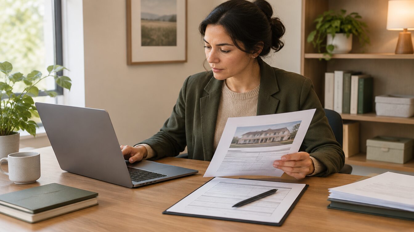 Illustrative AI-generated image of a person reviewing property documents; does not depict an actual MahaRERA office or portal.