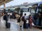 Illustrative AI-generated scene of an intercity bus stand, not an actual location or operator.