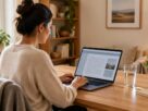 Illustrative AI-generated image of a person using a laptop at home; does not depict an actual NMMC portal or payment screen.
