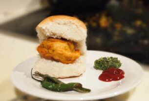 Vada pav, a popular Indian street food snack