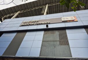 Belapur Terminal sign on the front of the Navi Mumbai Metro terminal building