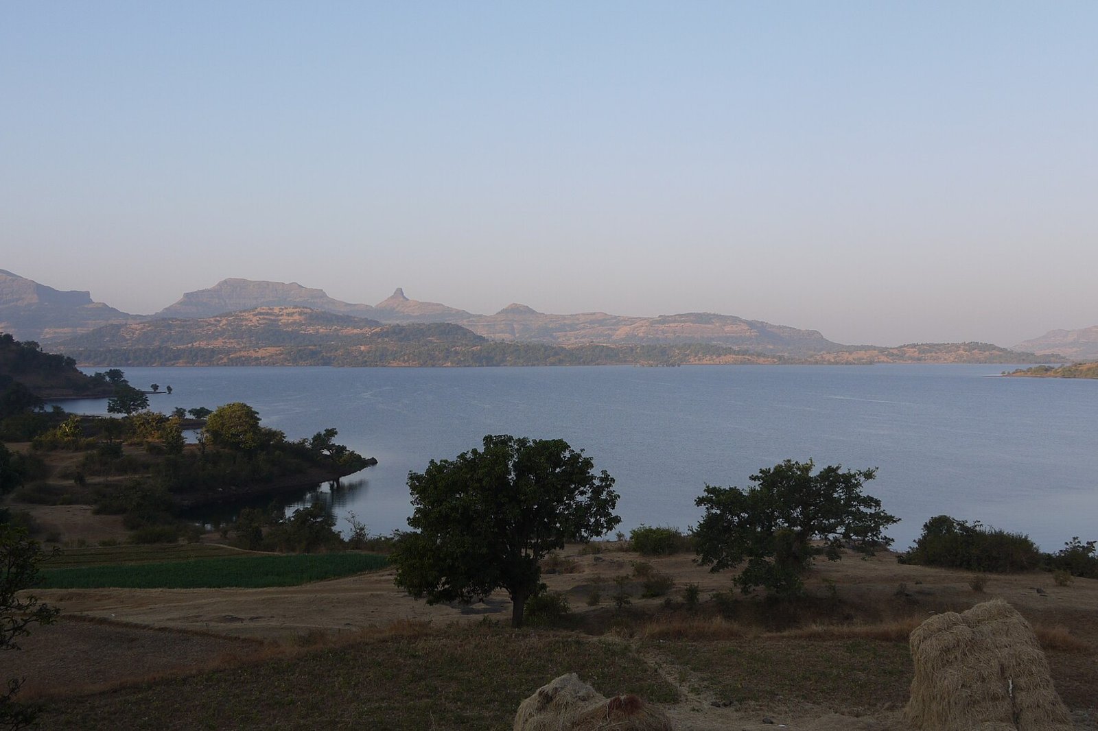 Arthur Lake at Bhandardara with hills in the background