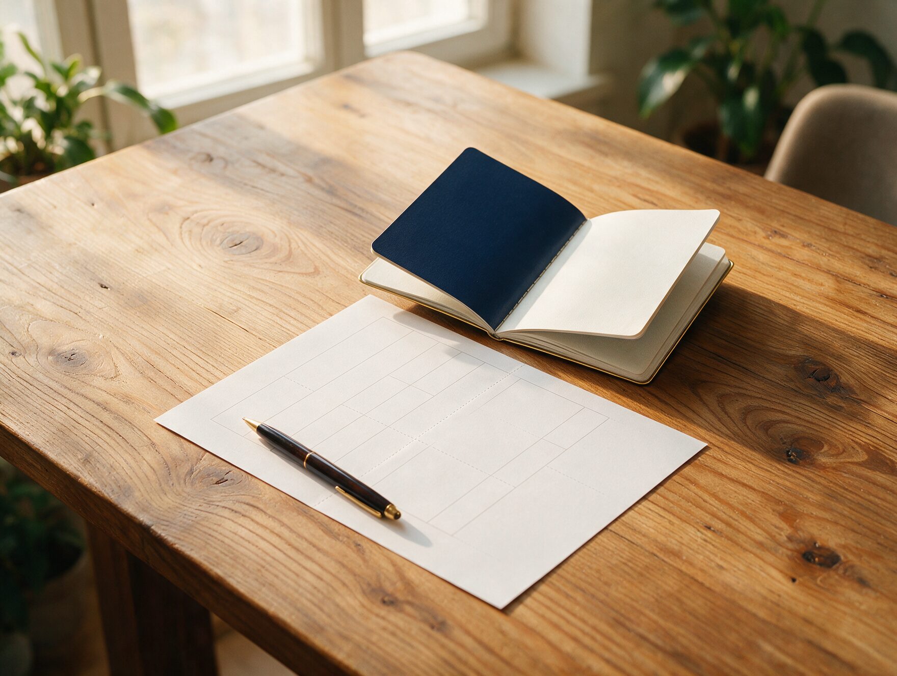 Application forms, a passport and a pen arranged on a desk, AI-generated illustrative render