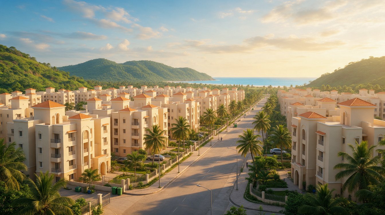 Illustrative AI-generated view of a planned residential township with mid-rise housing blocks, not an actual CIDCO location.