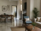 Small Indian apartment living and dining area in one open space, AI-generated illustrative render