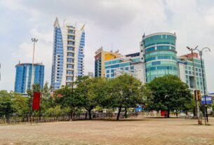 Office towers and a paved square near Vashi station in Navi Mumbai