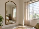 Mirror placed near a window reflecting natural light into a small Indian apartment room, AI-generated illustrative render