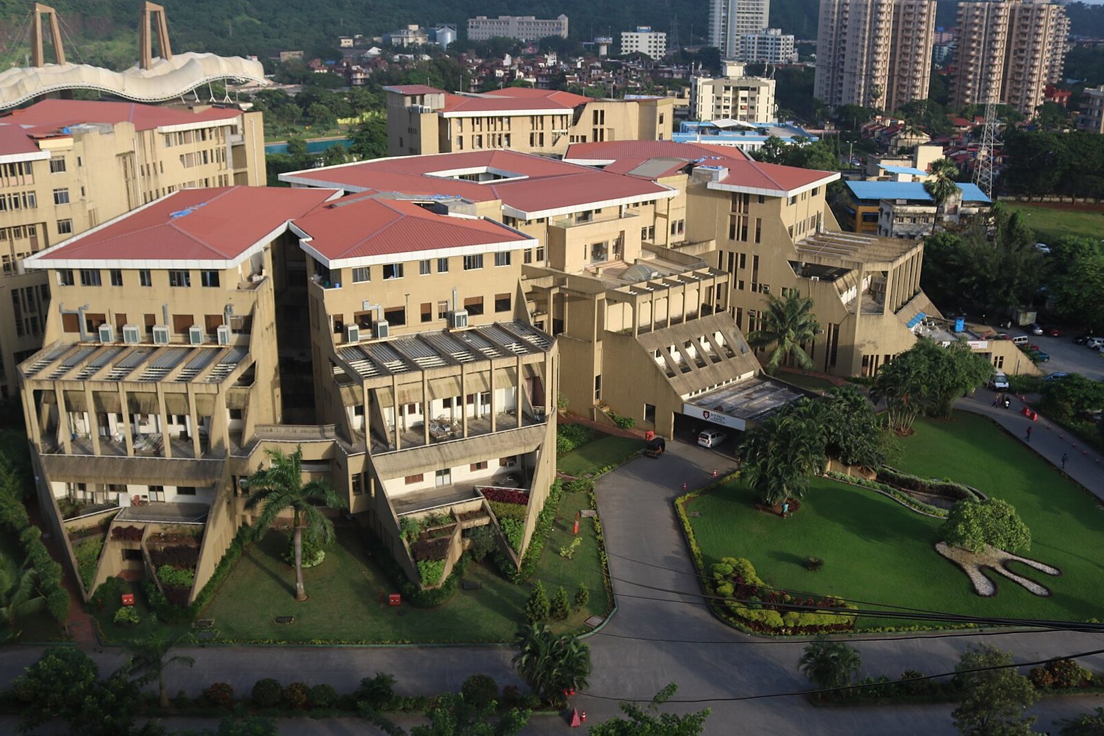 Aerial view of a hospital campus in Nerul, Navi Mumbai