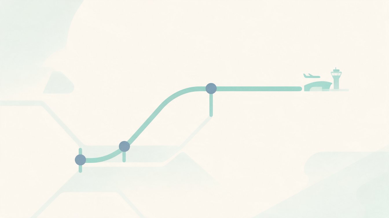 Simple schematic of a railway line leading to an airport terminal
