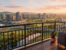 Illustrative AI-generated view from an apartment balcony over a planned township, not an actual Navi Mumbai location.