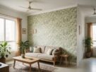 Peel and stick wallpaper accent wall in a living room, AI-generated illustrative concept
