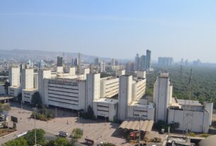 Aerial view of the Vashi railway station area with Infotech Park in Navi Mumbai